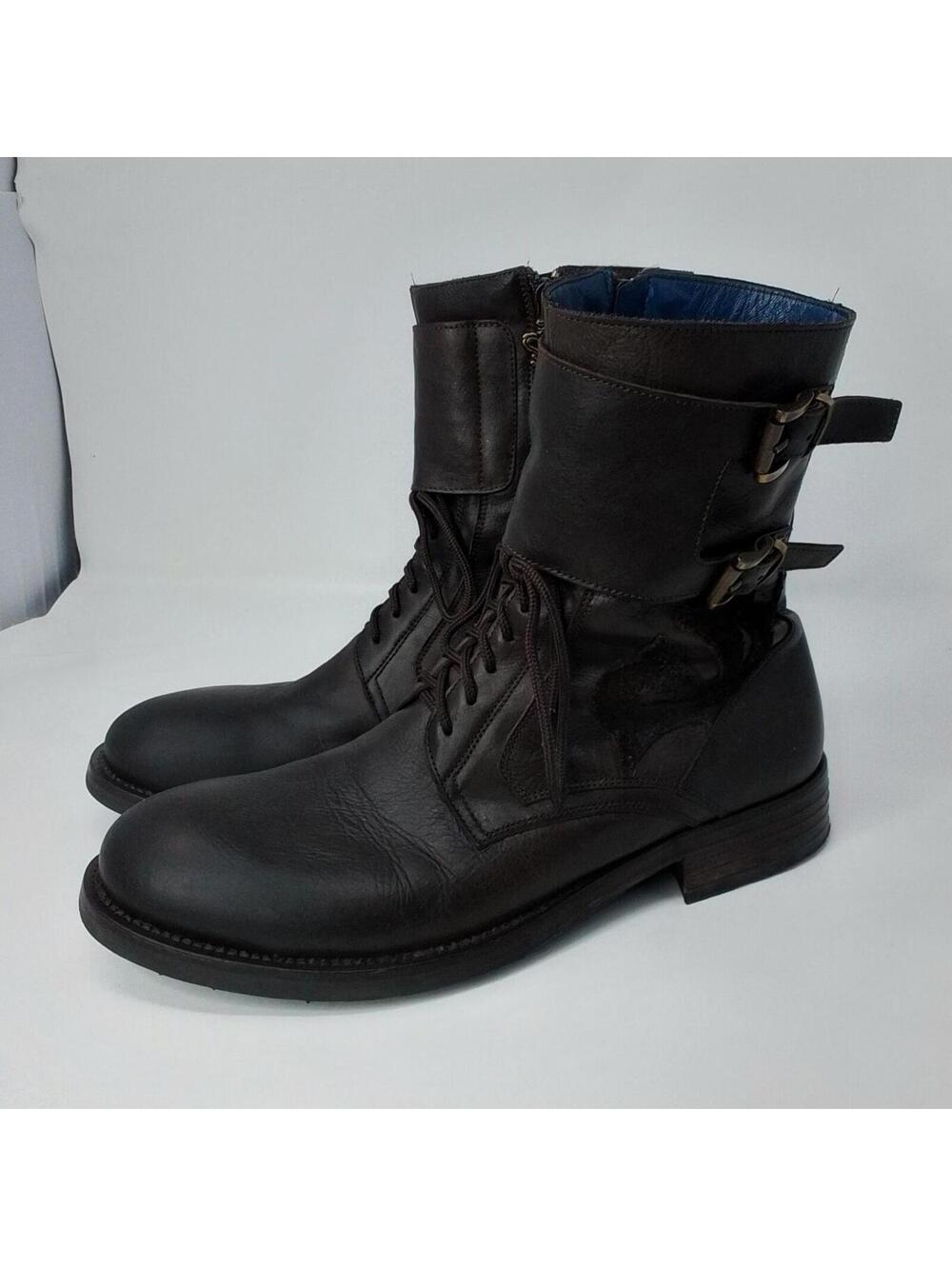 Men's Mark Nason Dragon Brown Buckle Moto Leather Boots Italy Sz 9.5
